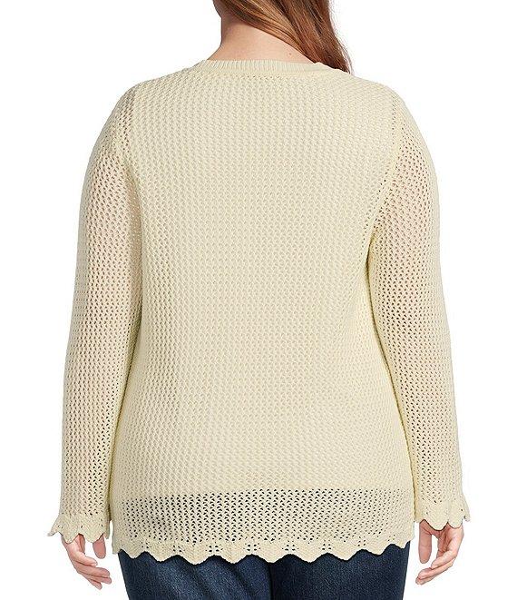 Skies Are Blue Plus Crochet Long Sleeve Scalloped Hem Sweater Product Image