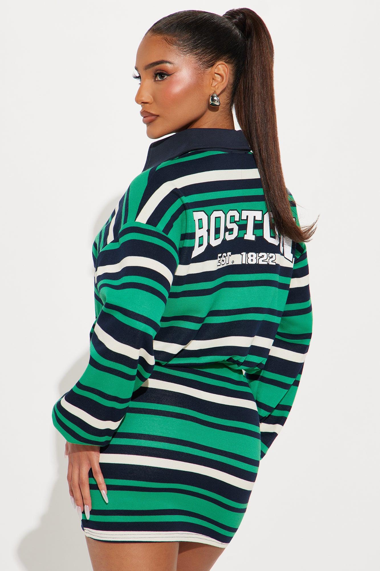 Boston Original Striped Polo Mini Dress - Green/combo Product Image