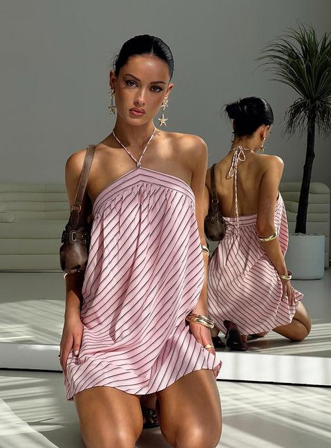 Moonlit Mini Dress Pink Stripe Product Image