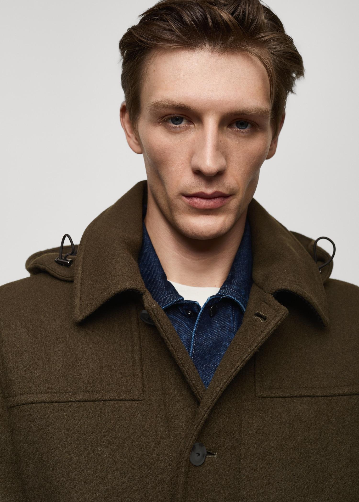 Detachable hood wool coat - Men | MANGO USA Product Image