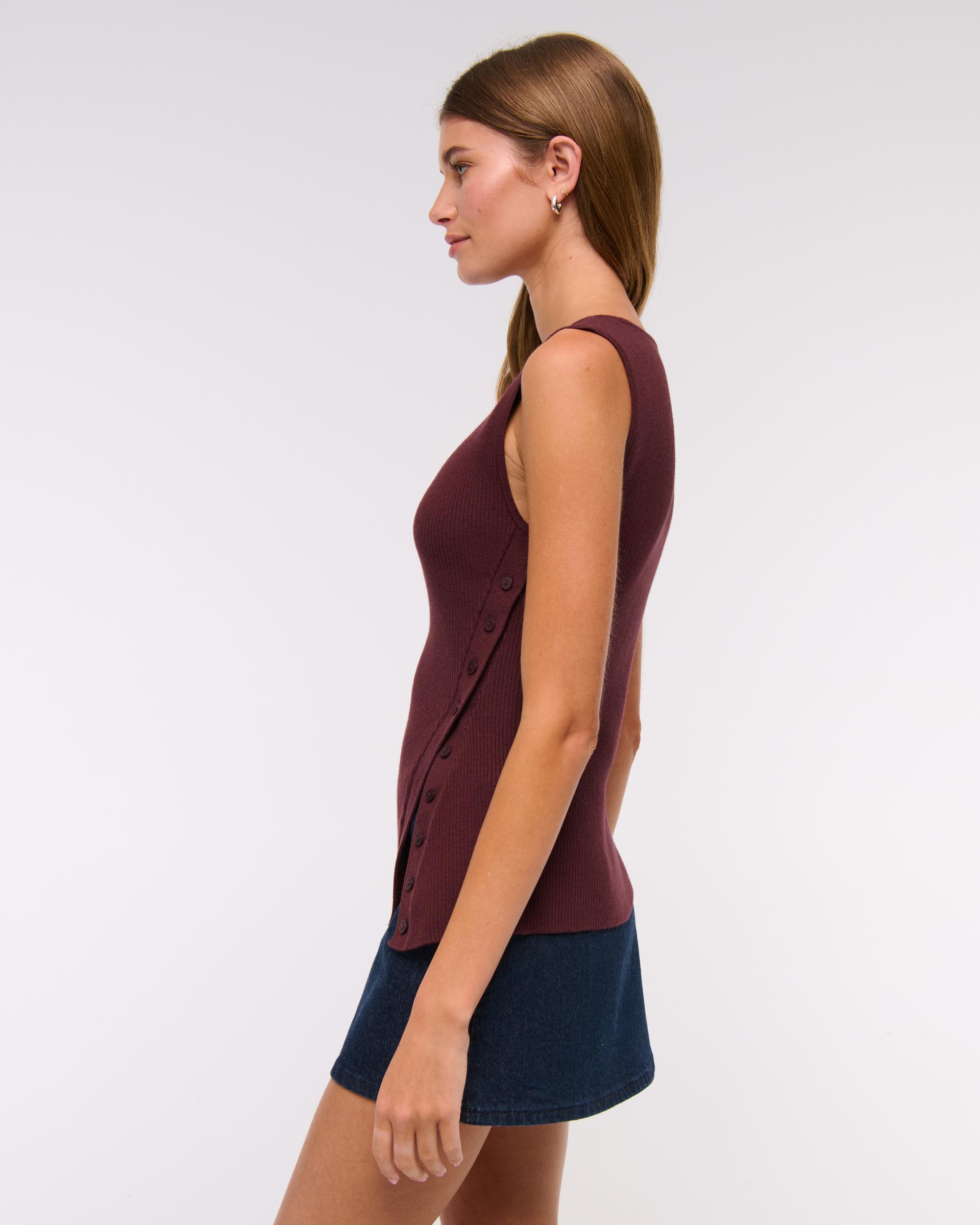 Asymmetrical Button Sweater Tank Product Image