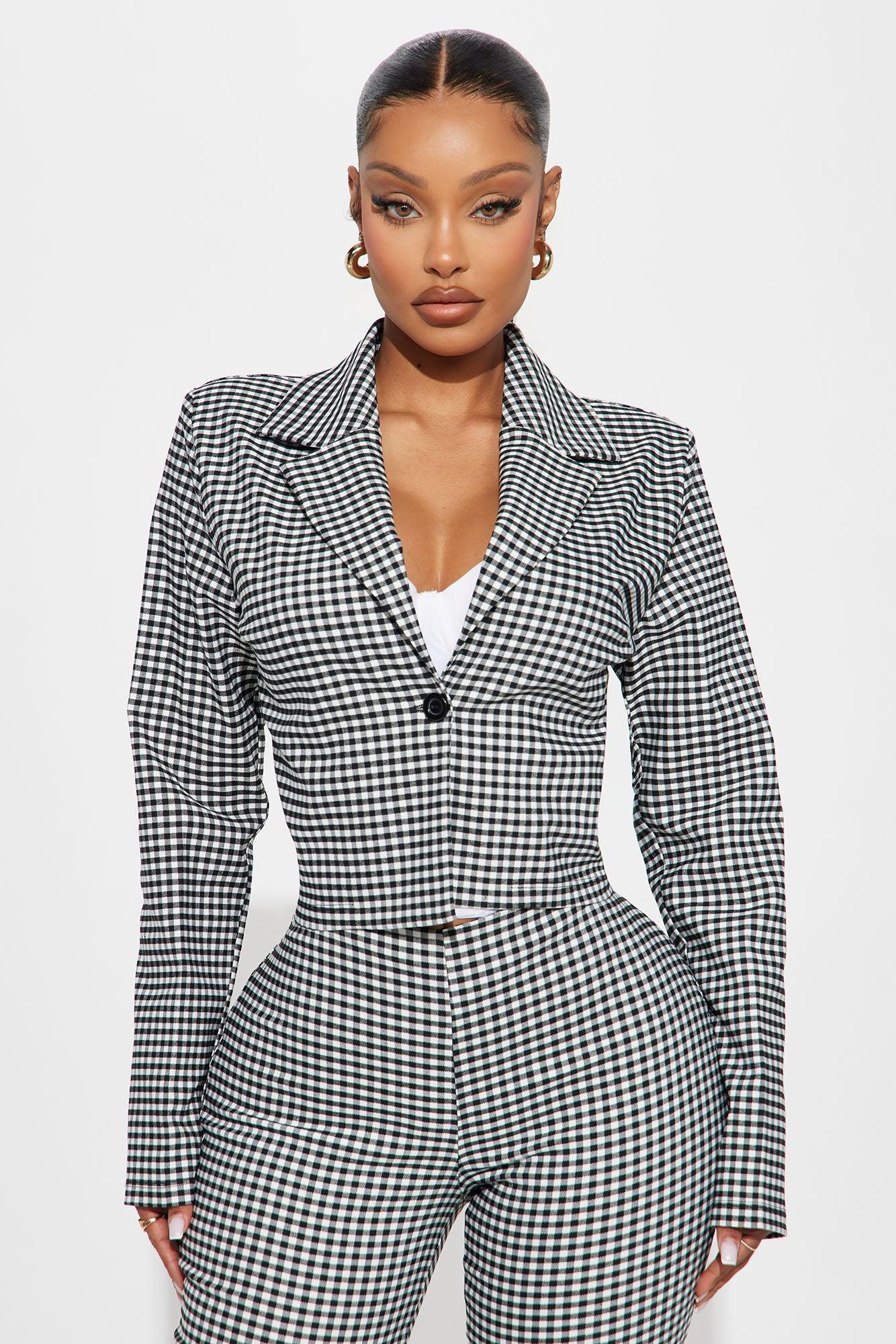 Mariana Gingham Blazer Capri Set - Black/White Product Image