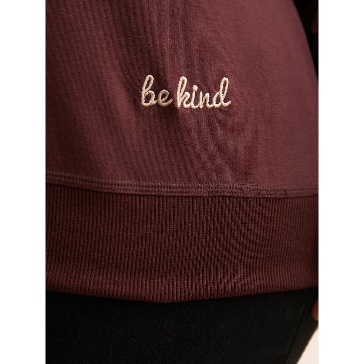 Plus Size Letter Embroidered Round Neck Sweatshirt Women Maroon Casual Patchwork Loose Round Neck Everyday Sweatshirts BloomChic 10/M Product Image
