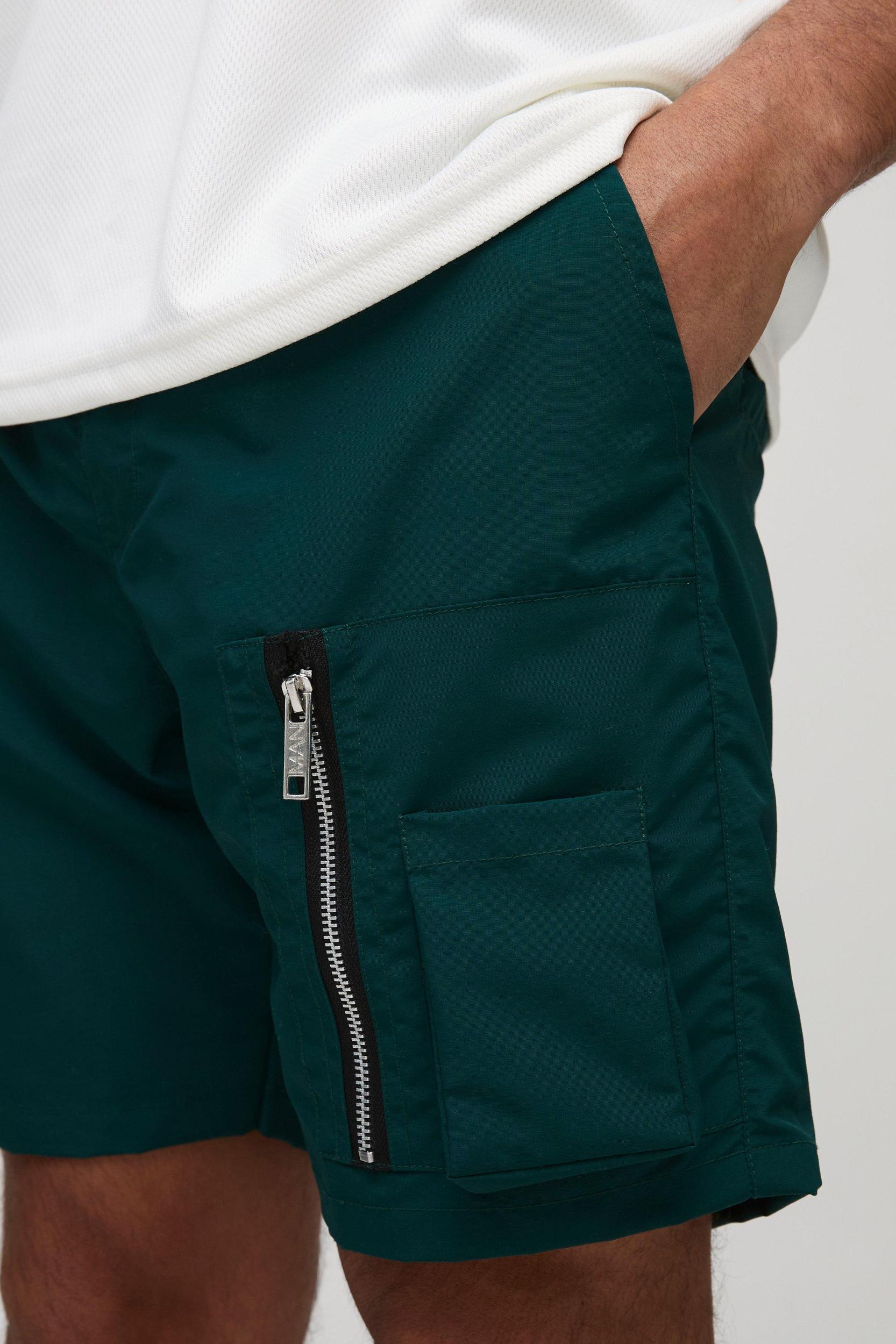 Elasticated Waist Slim Fit Nylon Cargo Shorts | boohooMAN USA Product Image