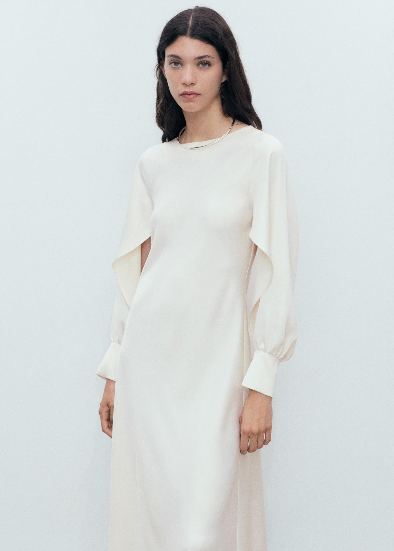 Satin dress with slit sleeves - Women | MANGO USA Product Image