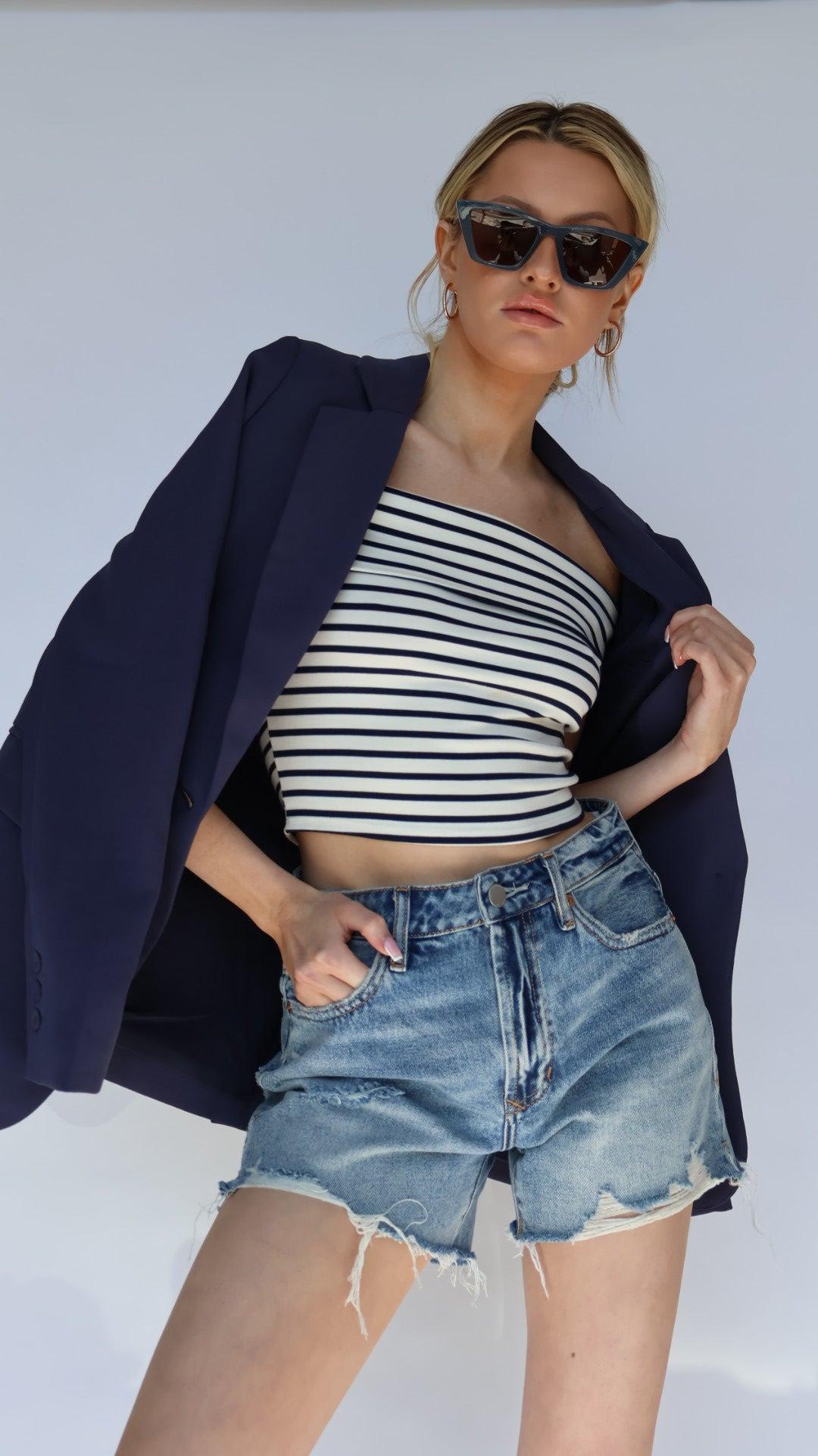 Cropped Stripe Off Shoulder Top Product Image