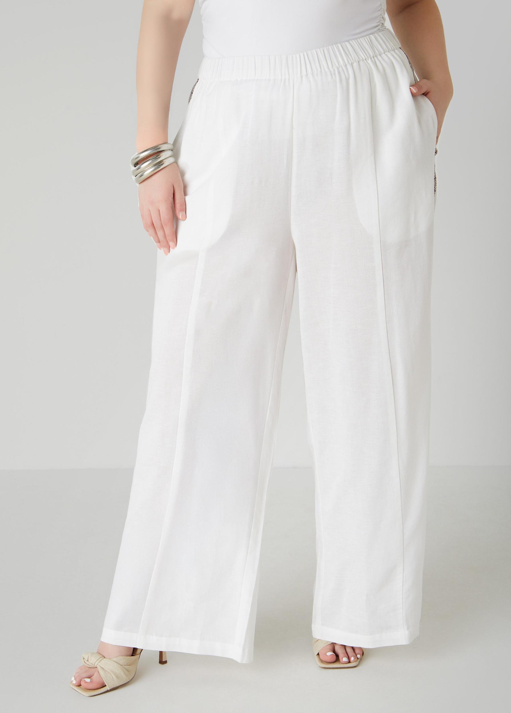 Plus Size Embroidered Linen Blend Pants Ashley Stewart Product Image