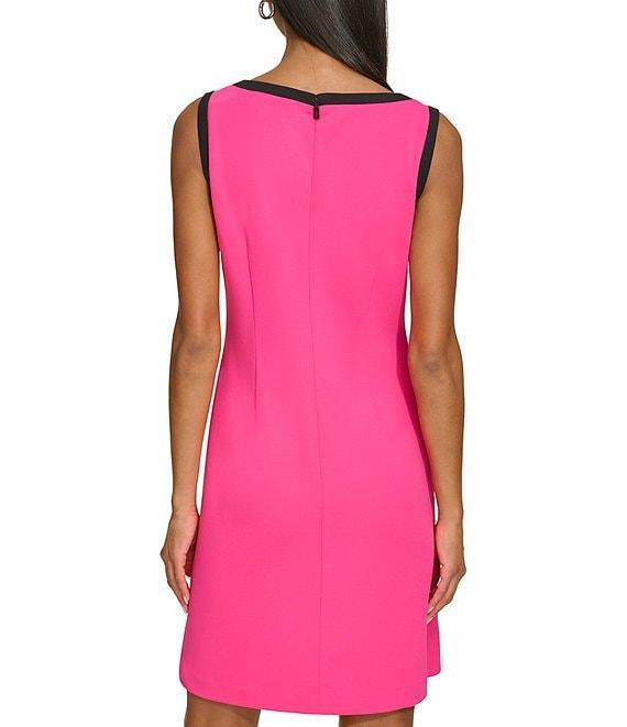 KARL LAGERFELD PARIS Stretch Scuba Crepe Contrast Trim V-Neck Sleeveless Sheath Dress Product Image