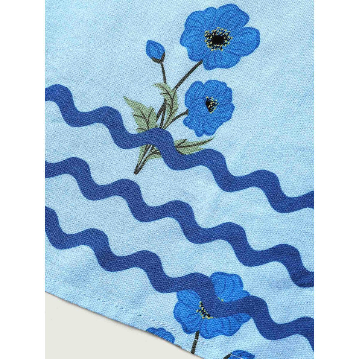 Plus Size Rayon Neck Tie Pockets Floral Midi Dress Skyblue Women Square Neck Short sleeve Curvy BloomChic 26/4X Product Image