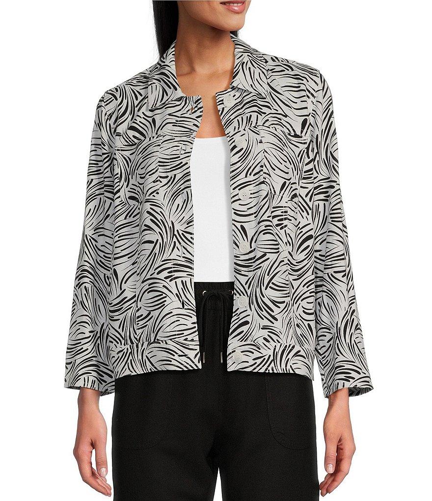 Allison Daley 3/4 Sleeve Point Collar Button Front Linen Blend Jacket Product Image