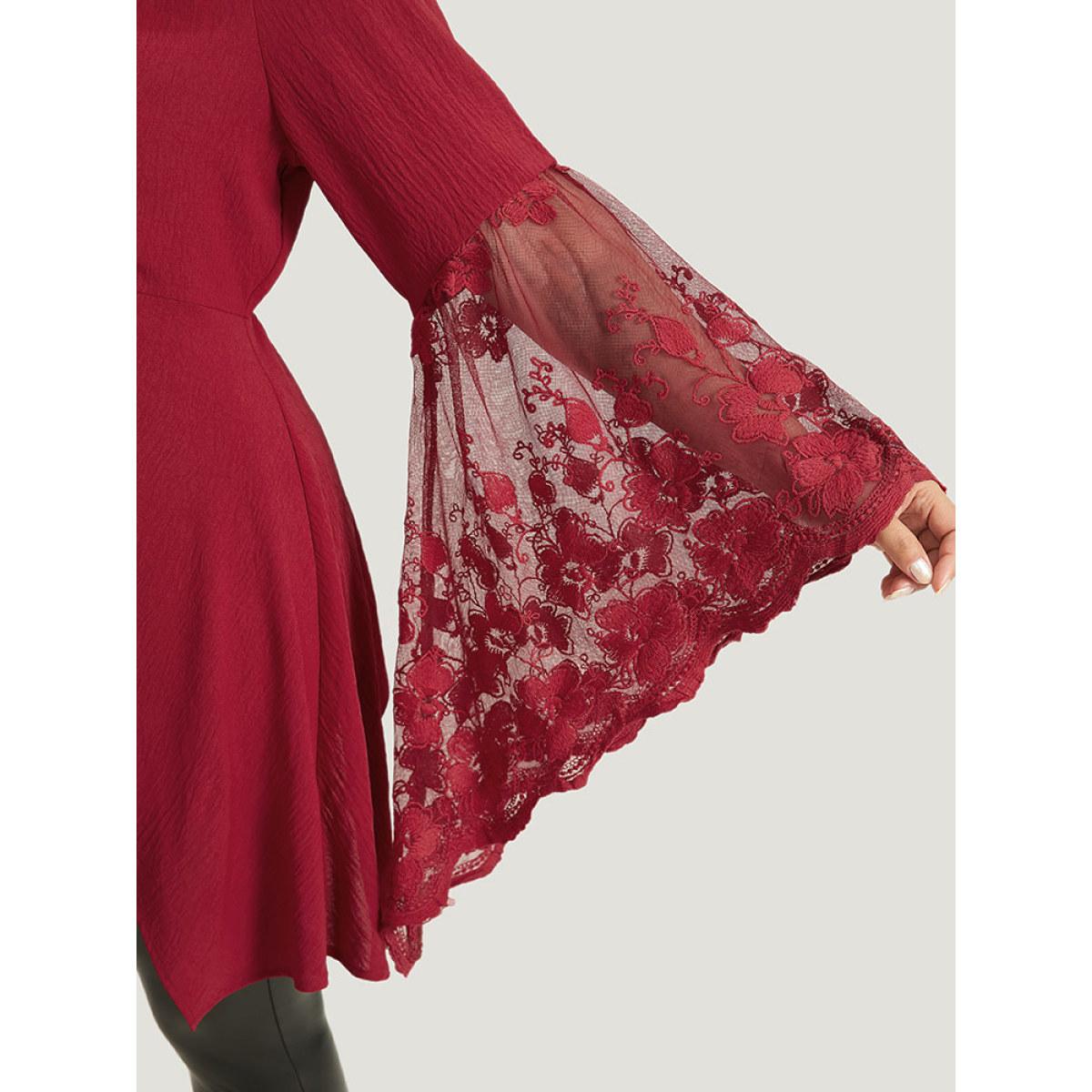 Plus Size Scarlet Halloween Solid Mesh Bell Sleeve Ruched Bowknot Blouse Women Elegant Long Sleeve V-neck Festival-Halloween Blouses BloomChic 28/5X Product Image