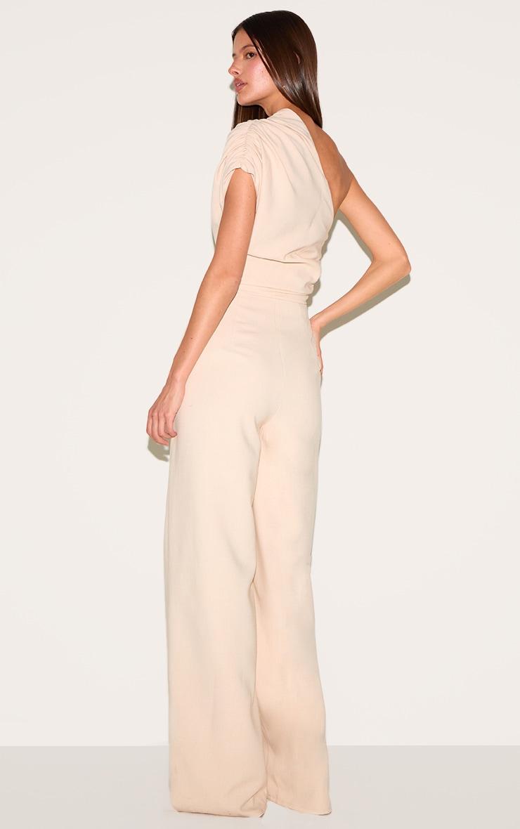 Sand Asymmetric Ruched Wide Leg Jumpsuit Product Image