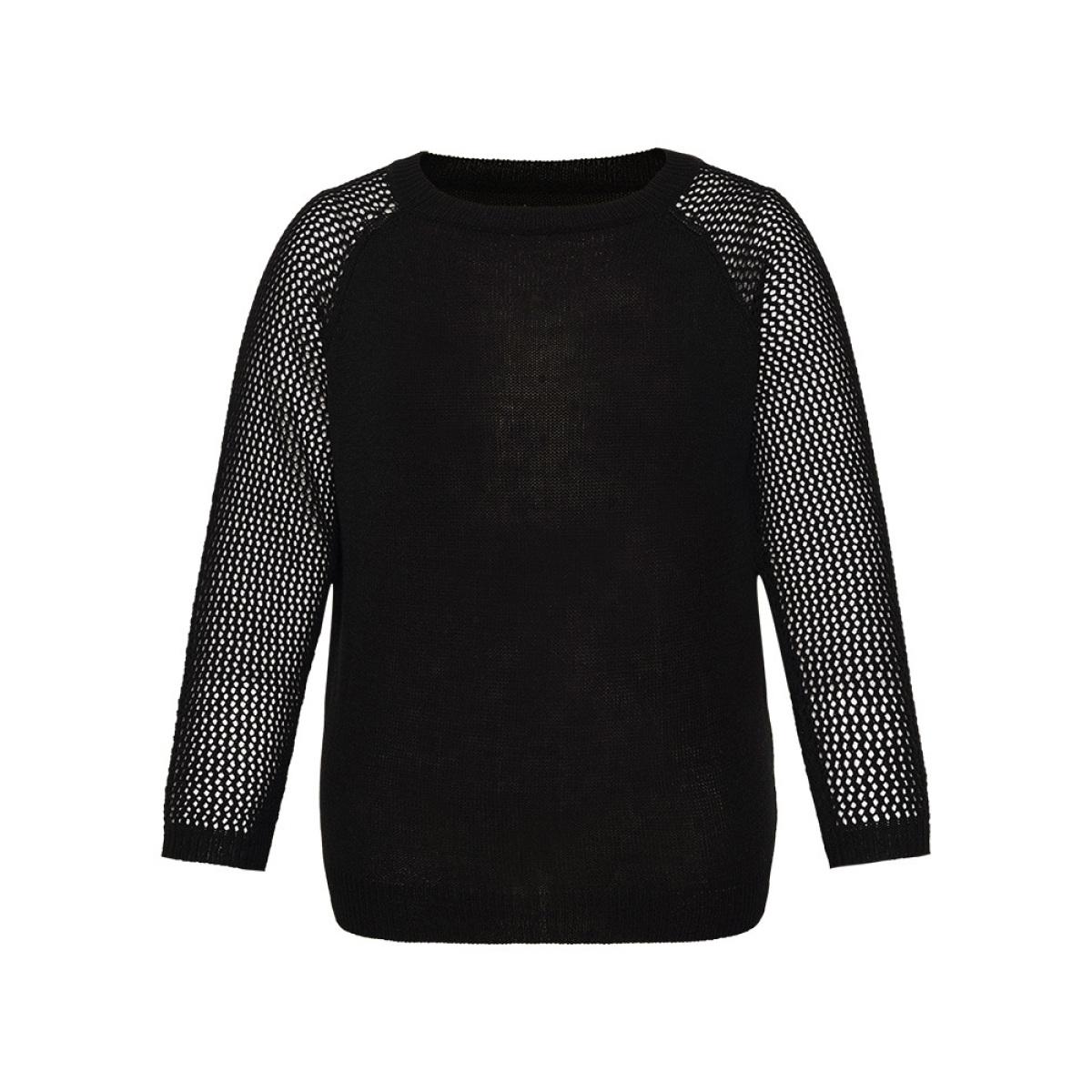 Plus Size Hollow Out Patchwork Raglan Sleeve Ripped Pullover Black Women Casual Loose Long Sleeve Round Neck Dailywear Pullovers BloomChic 10/M Product Image