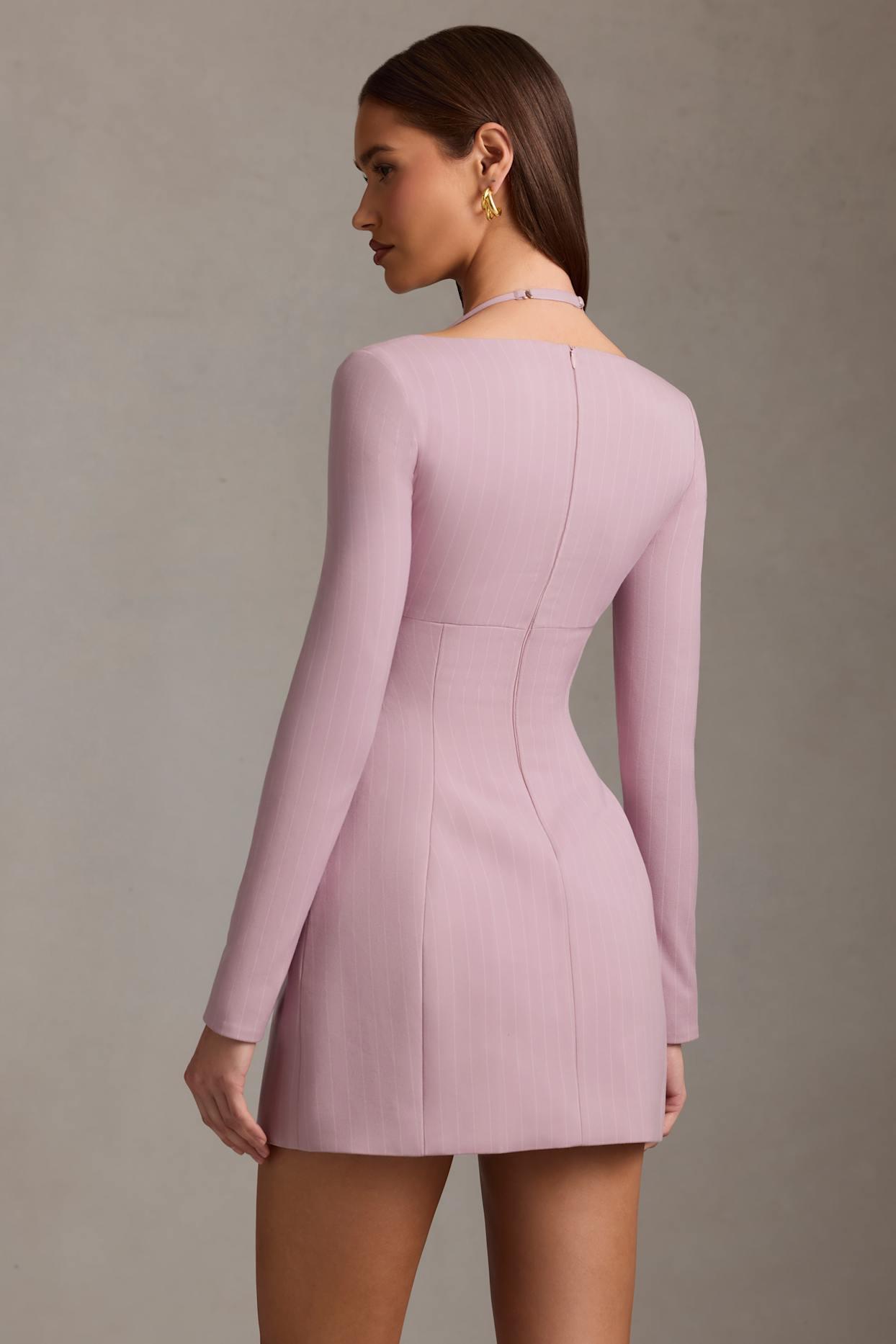 Pinstripe Structured A-Line Mini Dress in Mauve Product Image
