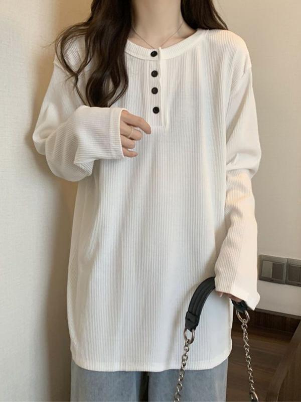 Solid Breasted Rib Baggy Long Sleeve Knit Product Image