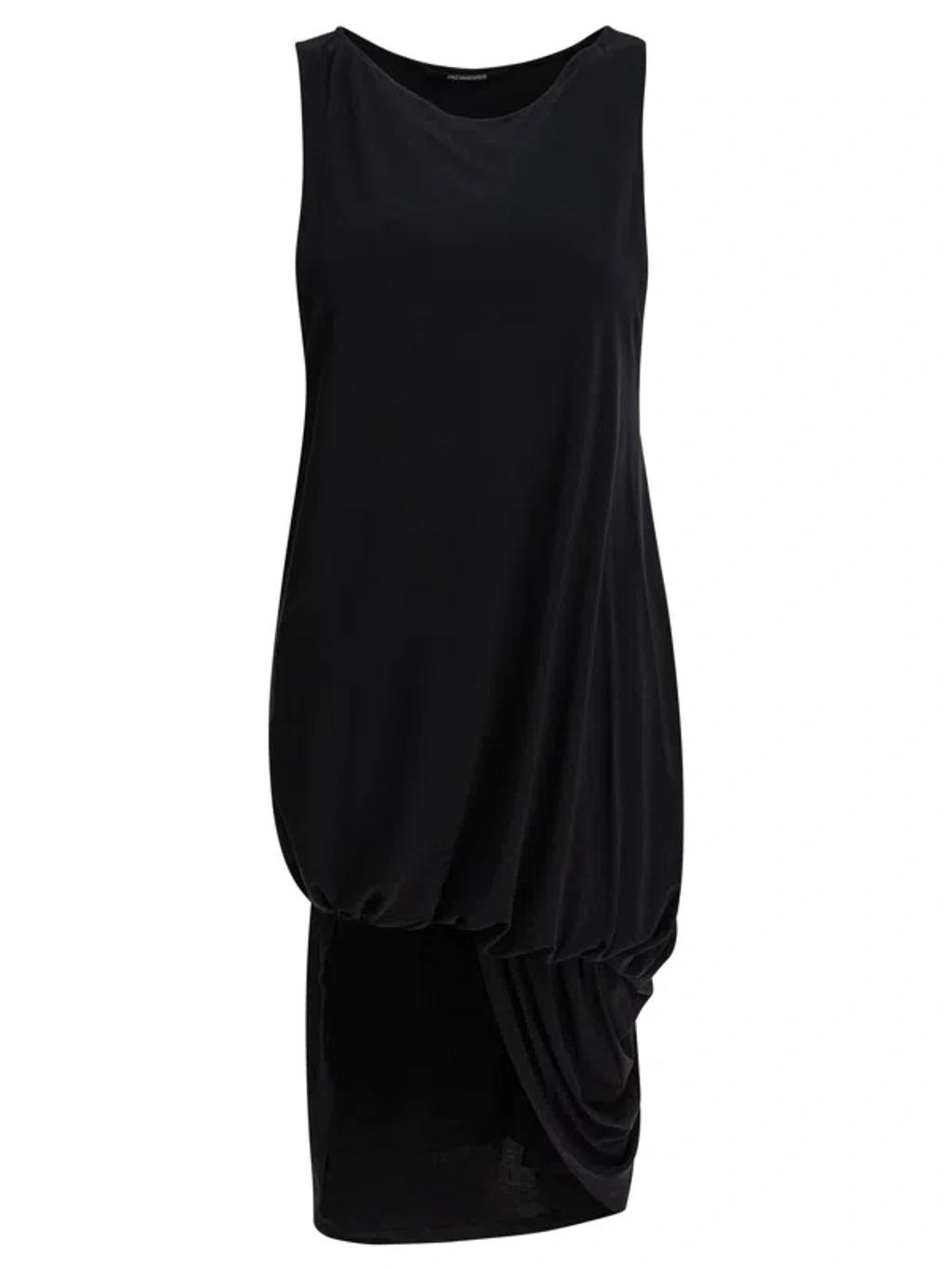 JACQUEMUS Draped Sleeveless Peplum Dress With Asymmetrical Hem In Black Product Image