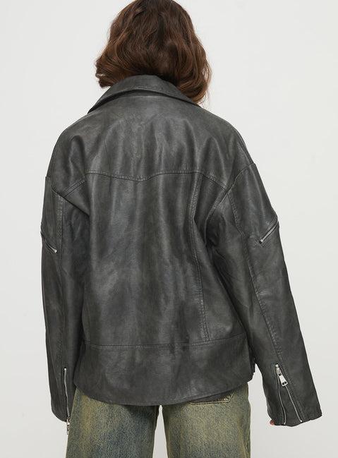 Magnets Faux Leather Jacket Washed Charcoal Product Image