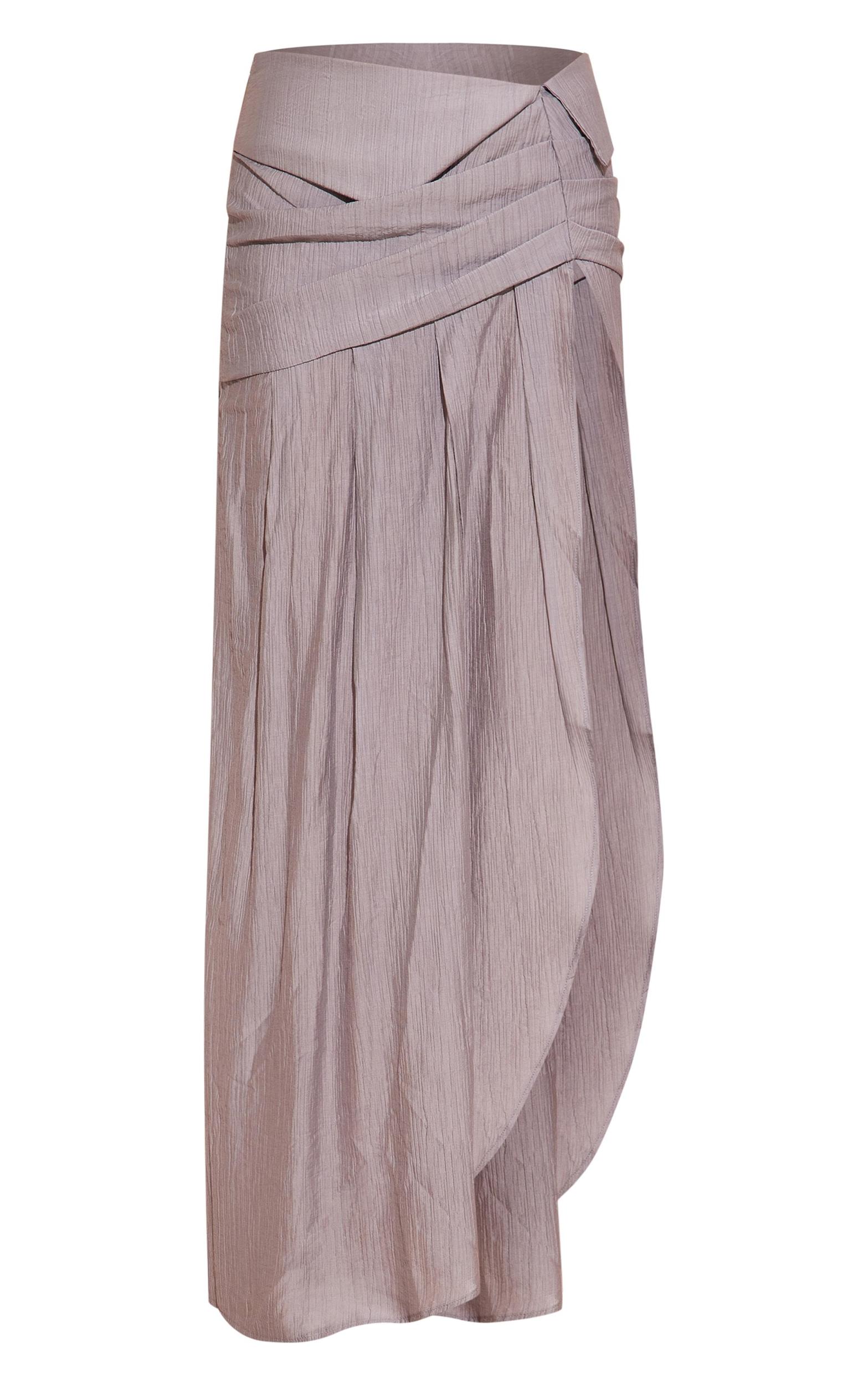 Pale Grey Crinkle Woven Fold Over Waist Maxi Skirt Product Image