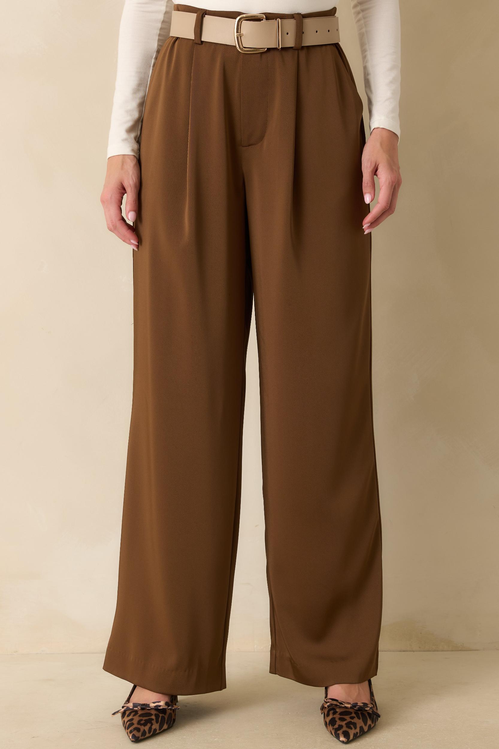 Mark My Words Brown High Waisted Wide Leg Trousers L / Brown Product Image