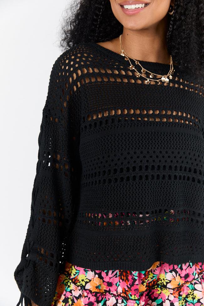 Easy Going Black Open Knit Boat Neck Sweater FINAL SALE Product Image