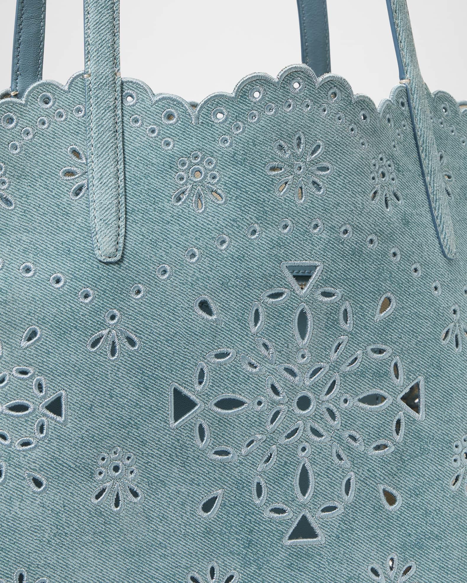 do it all perforated denim suede tote bag Product Image