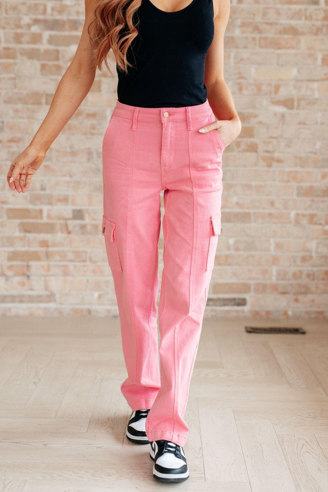 Peggy High Rise Cargo Straight Jeans in Pink (Online Exclusive) Product Image