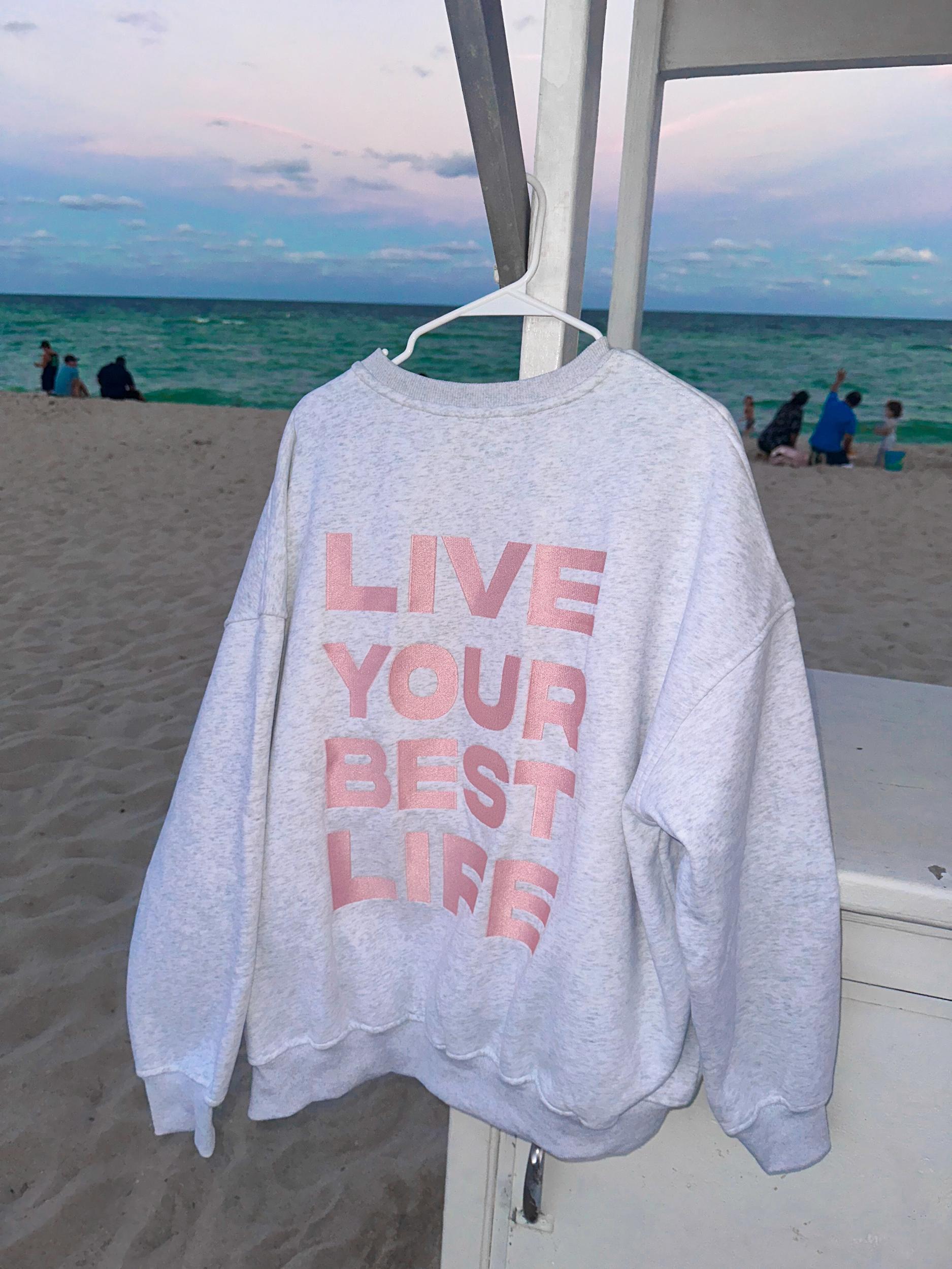 Pearl Grey Live Your Best Life Embroider Sweatshirt Product Image