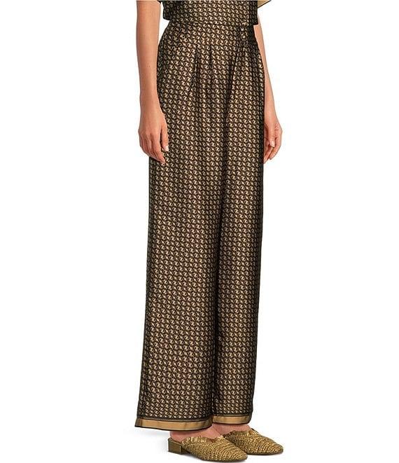Le' AL.X Logo Print Satin High Waisted Pleated Front Wide Leg Coordinating Pants Product Image