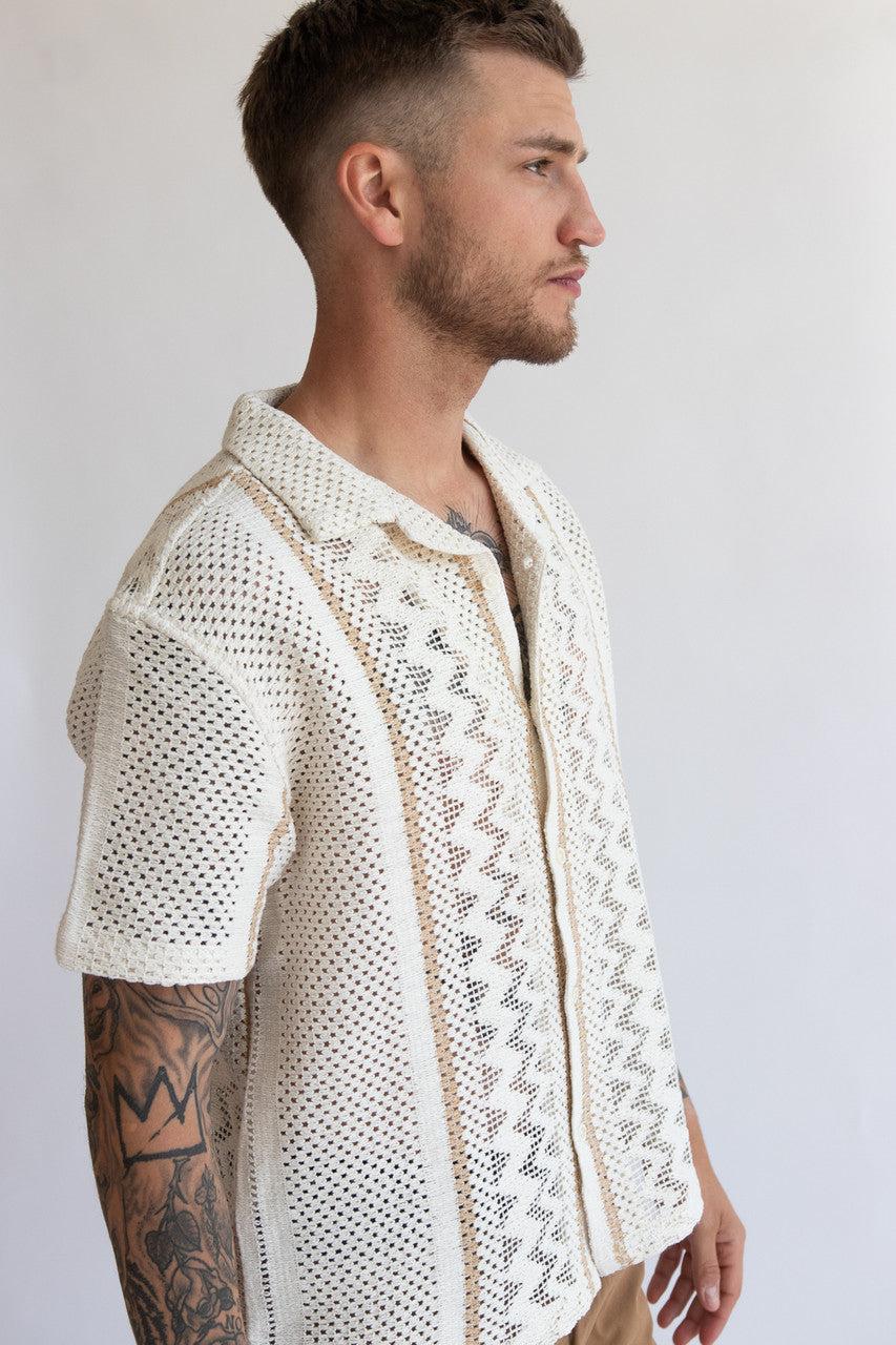 Stripe Cabana Crochet Button Up Shirt Product Image