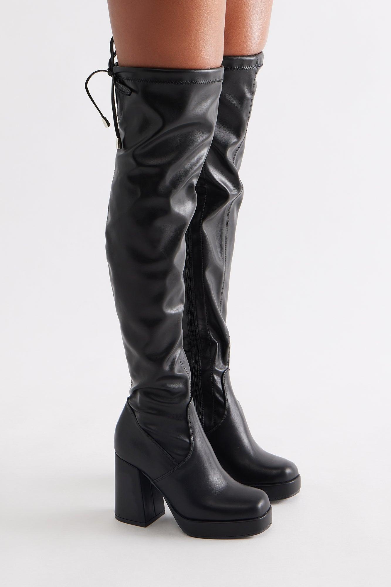 Dover Faux Leather Thigh High Boots - Black Female Product Image