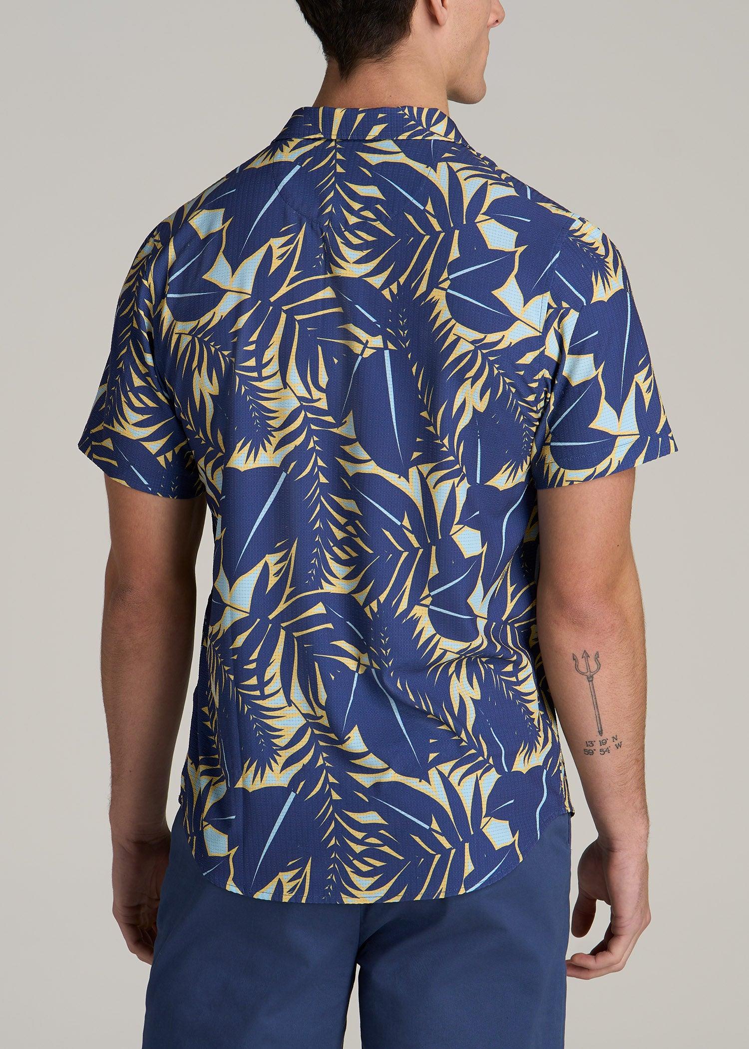 Coastal Perforated Polo Shirt for Tall Men in Twilight Blue Palms Male Product Image