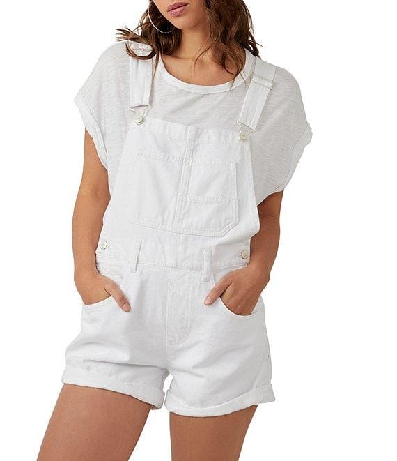 Free People Ziggy Square Neck Sleeveless Frayed Cuffed Hem Shortall Overalls Product Image