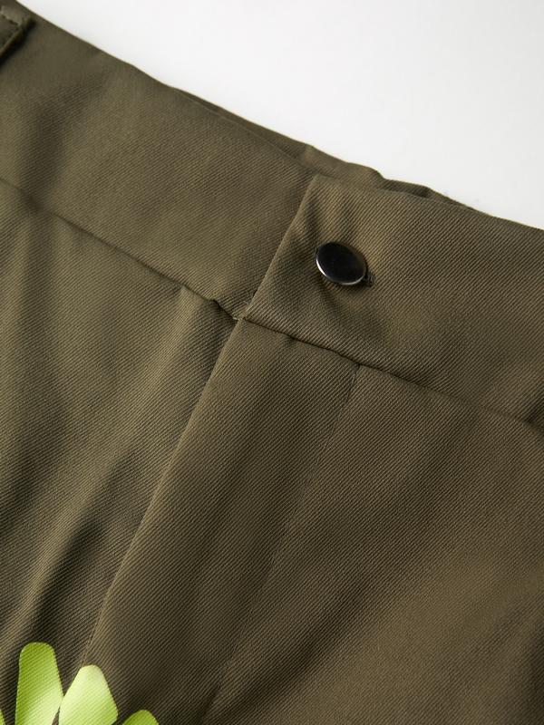 Men's Letter Print Multi Pocket Drawstring Wide Leg Pants Product Image
