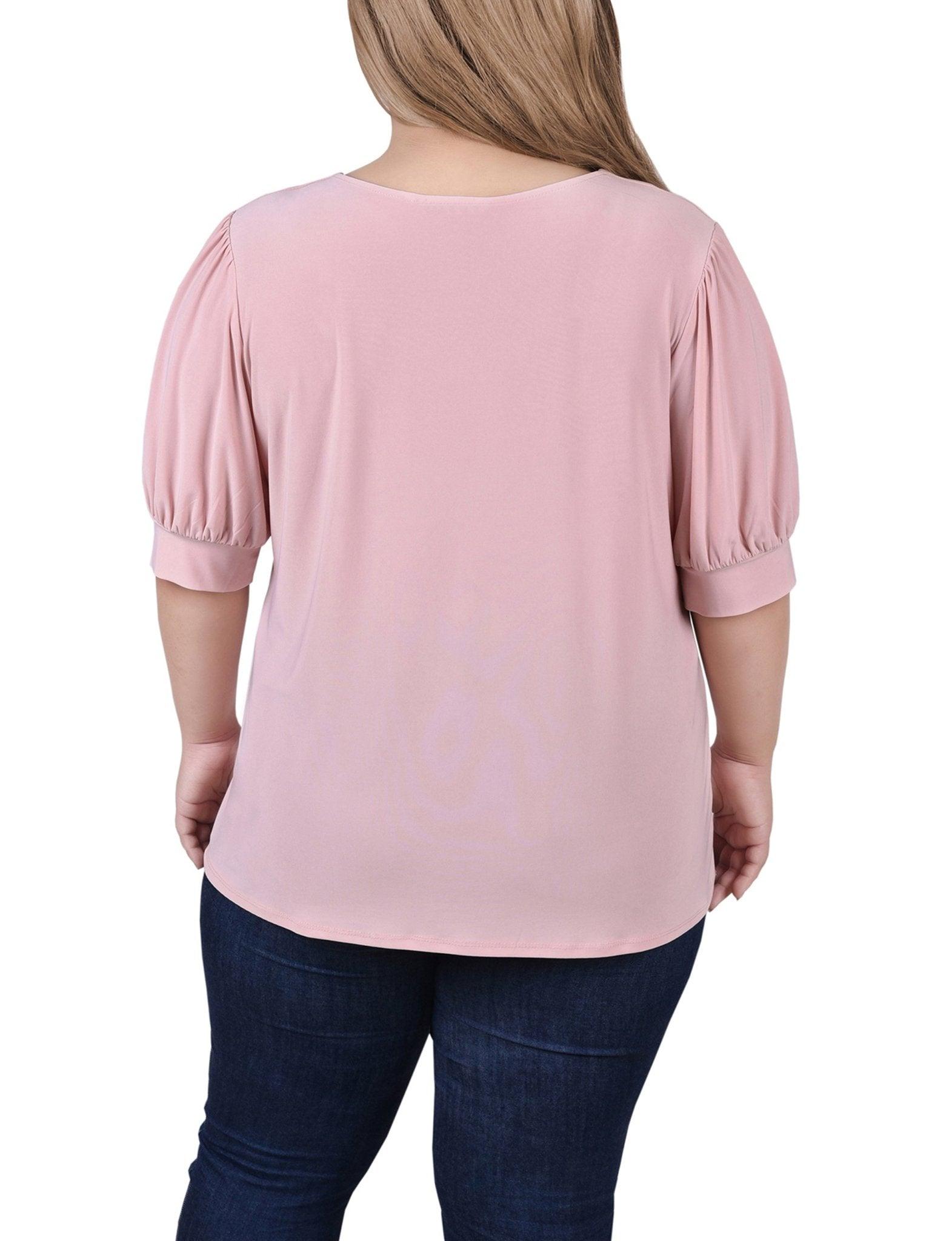 Mellow Rose Short Sleeve Balloon Sleeve Top With Hardware - Plus Product Image