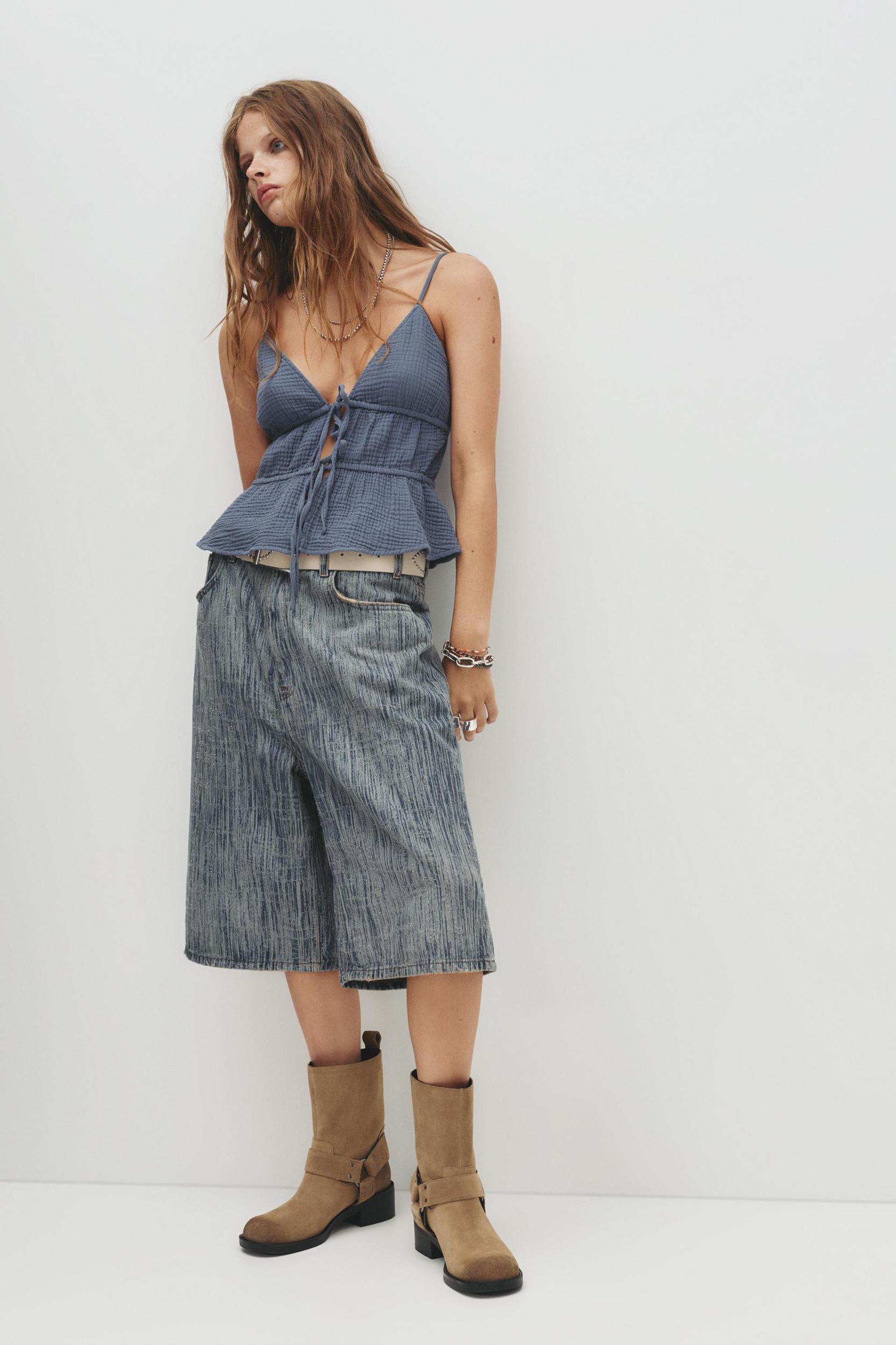 Strappy crepe top with ties Product Image