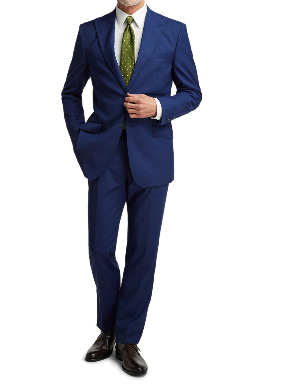 Wool Stretch Bengaline Single Breasted Peak Lapel Suit - Blue Product Image