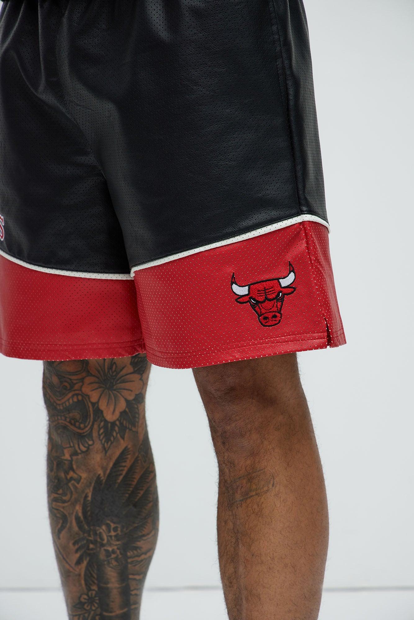 Bulls Up And Down The Court Faux Leather Shorts - Red/Black Product Image