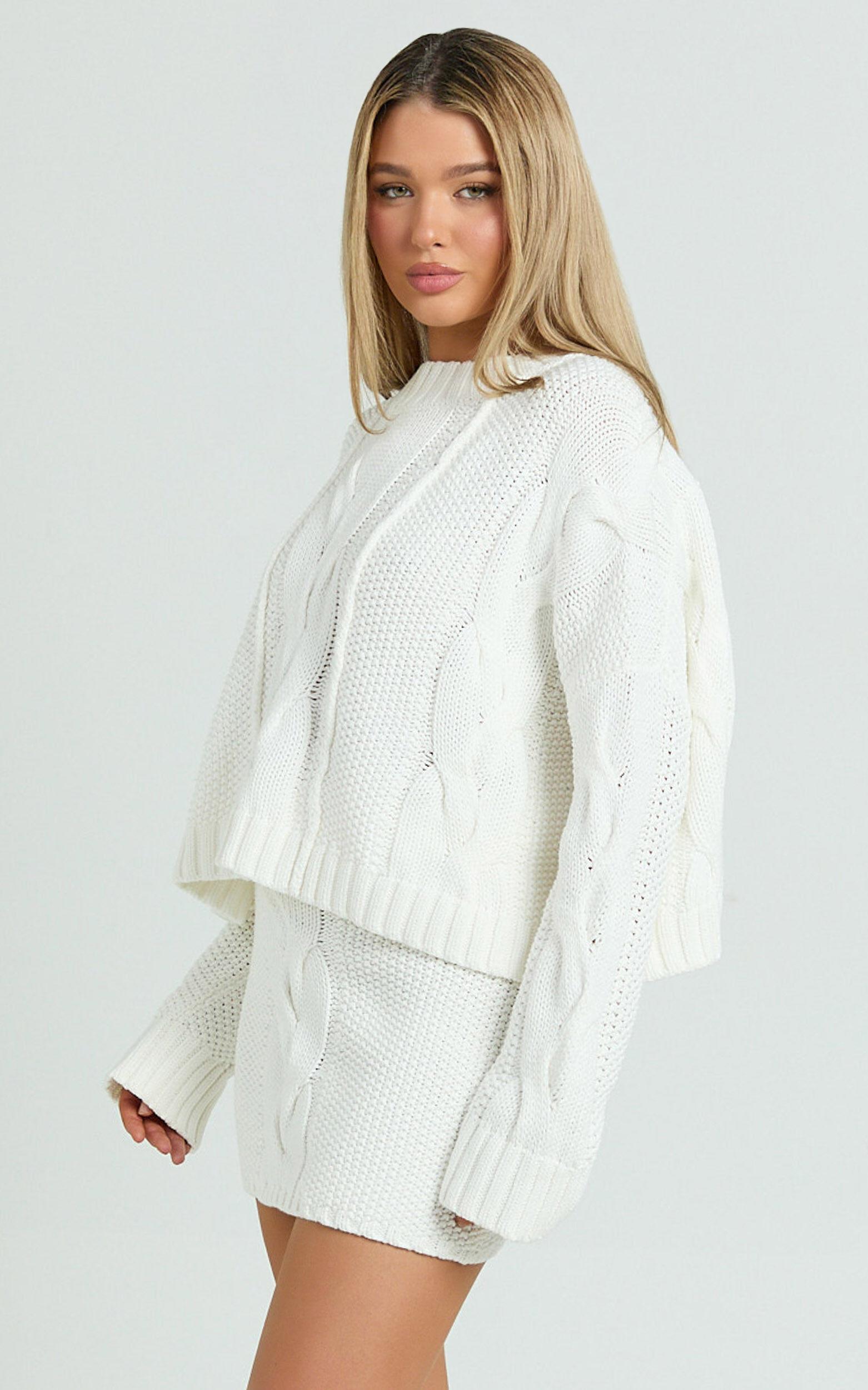 Marge Jumper- Oversized Cable Knit Crew Neck Jumper in White Product Image