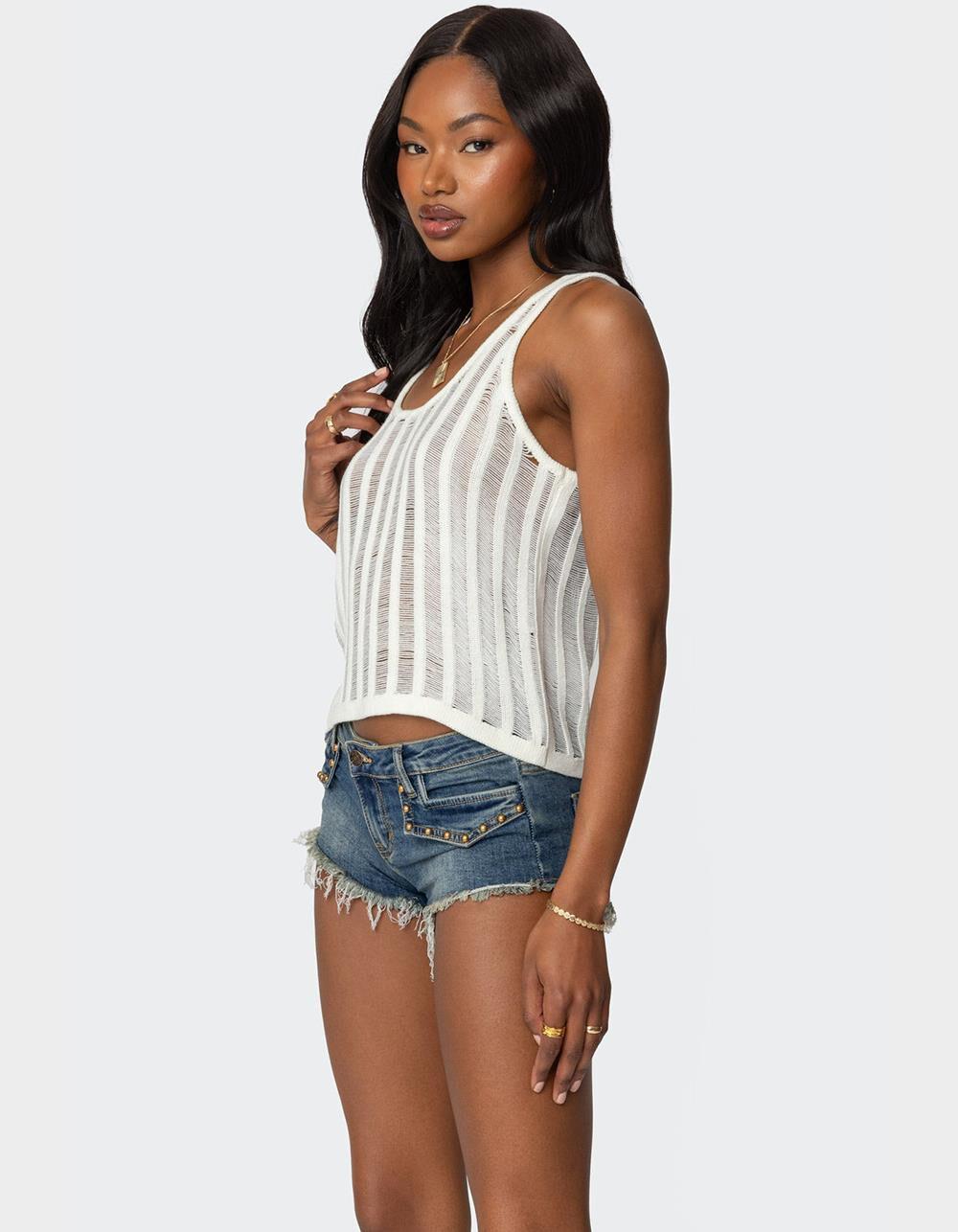 EDIKTED Keziah Sheer Ladder Knit Top - BEIGE Product Image