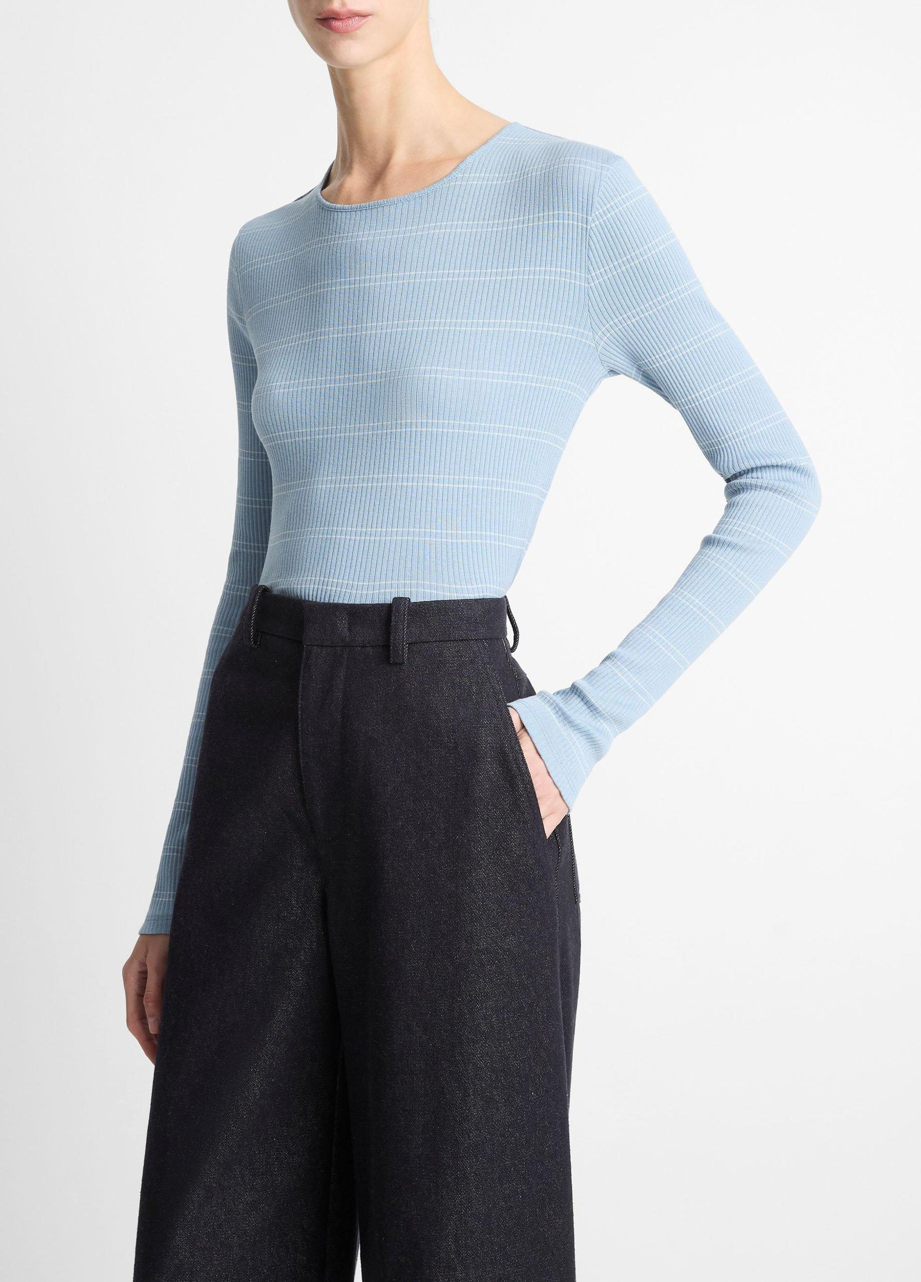 Striped Ribbed Pima Cotton Long-Sleeve T-Shirt Product Image