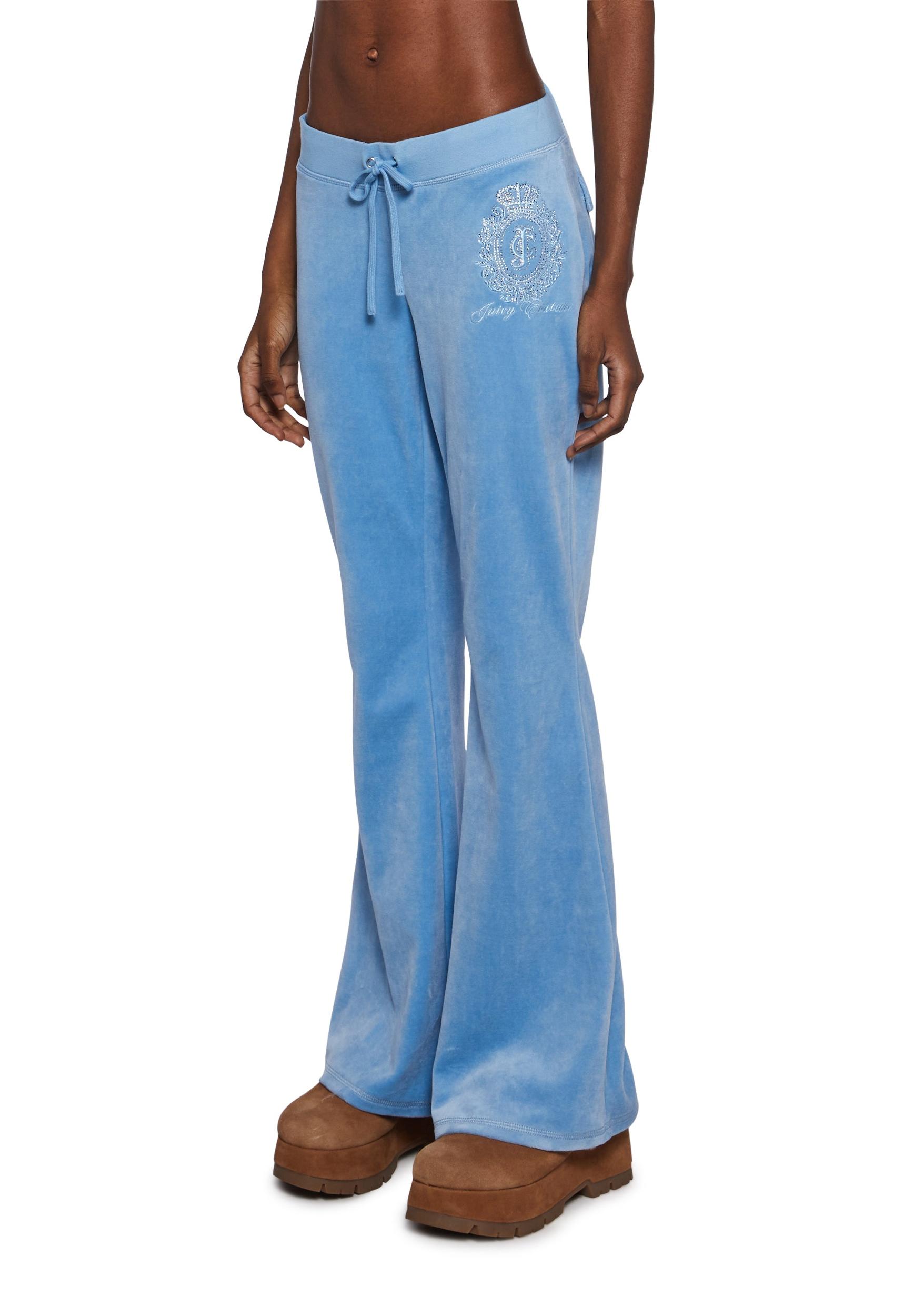 Juicy Couture Crown Heritage Cotton Velour Track Pants - Blue Product Image