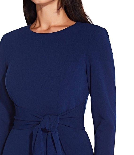 Adrianna Papell Stretch Crepe Crew Neck Tie Waist 3/4 Sleeve Midi Sheath Dress Product Image