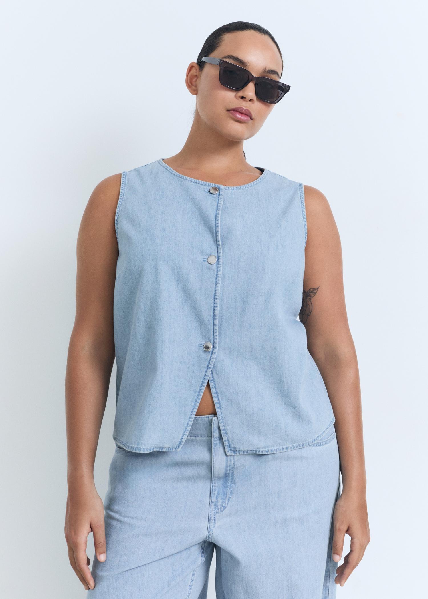 Buttoned denim gilet - Women | MANGO USA Product Image