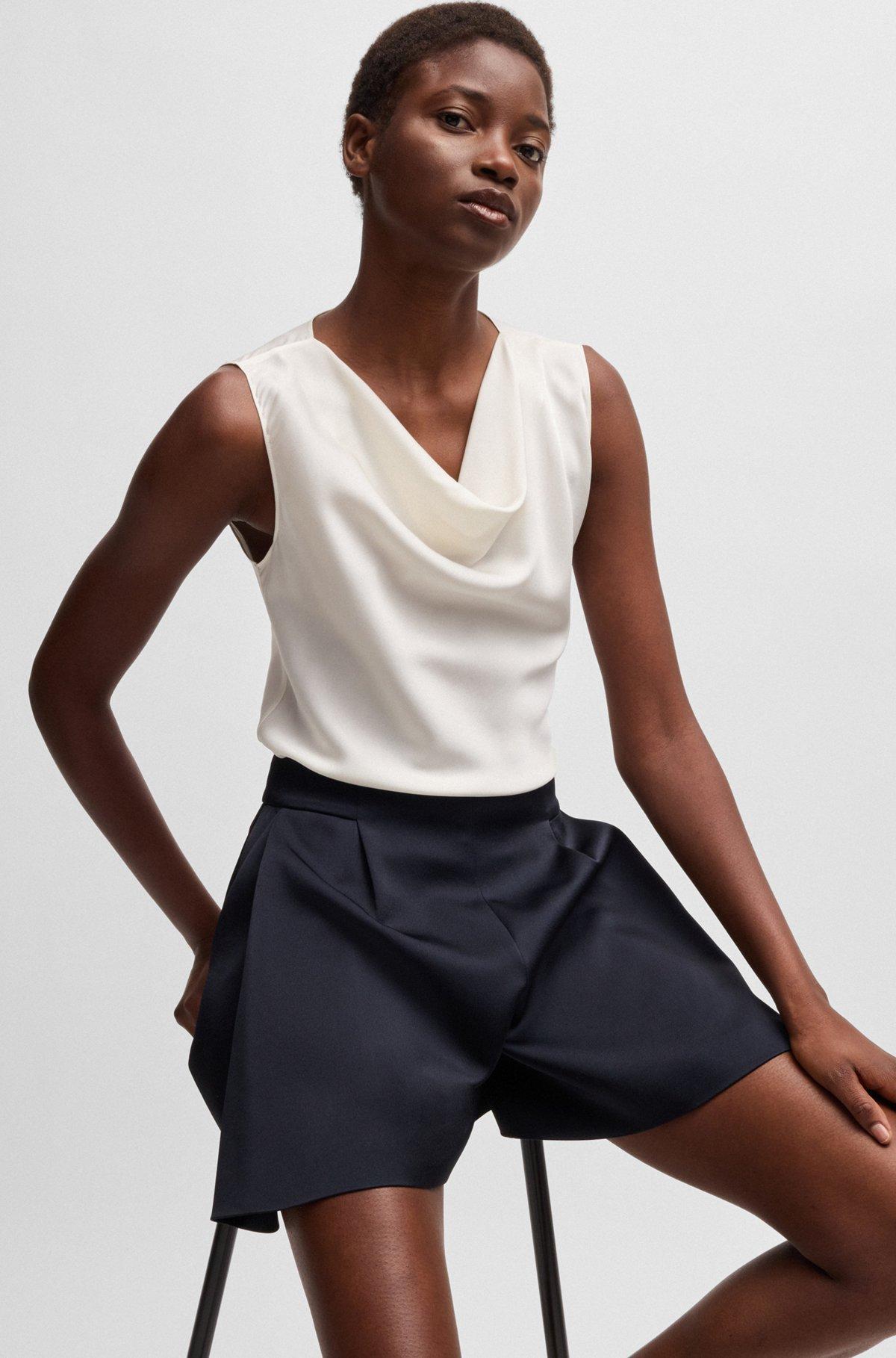 Sleeveless cowl-neck blouse in stretch silk Product Image