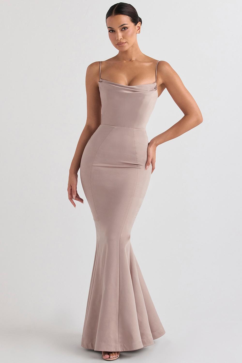 Violette  mushroom satin fishtail gown Product Image