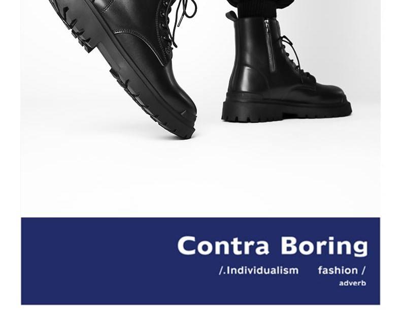 Faux Leather Lace-Up Short Boots Product Image