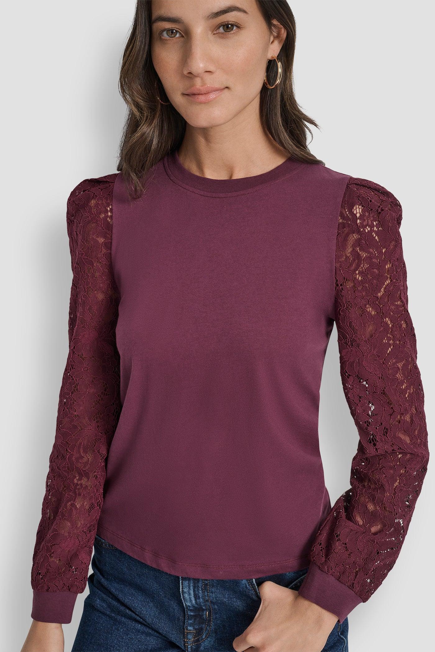 LACE PUFF LONG SLEEVE CREW NECK TEE Product Image