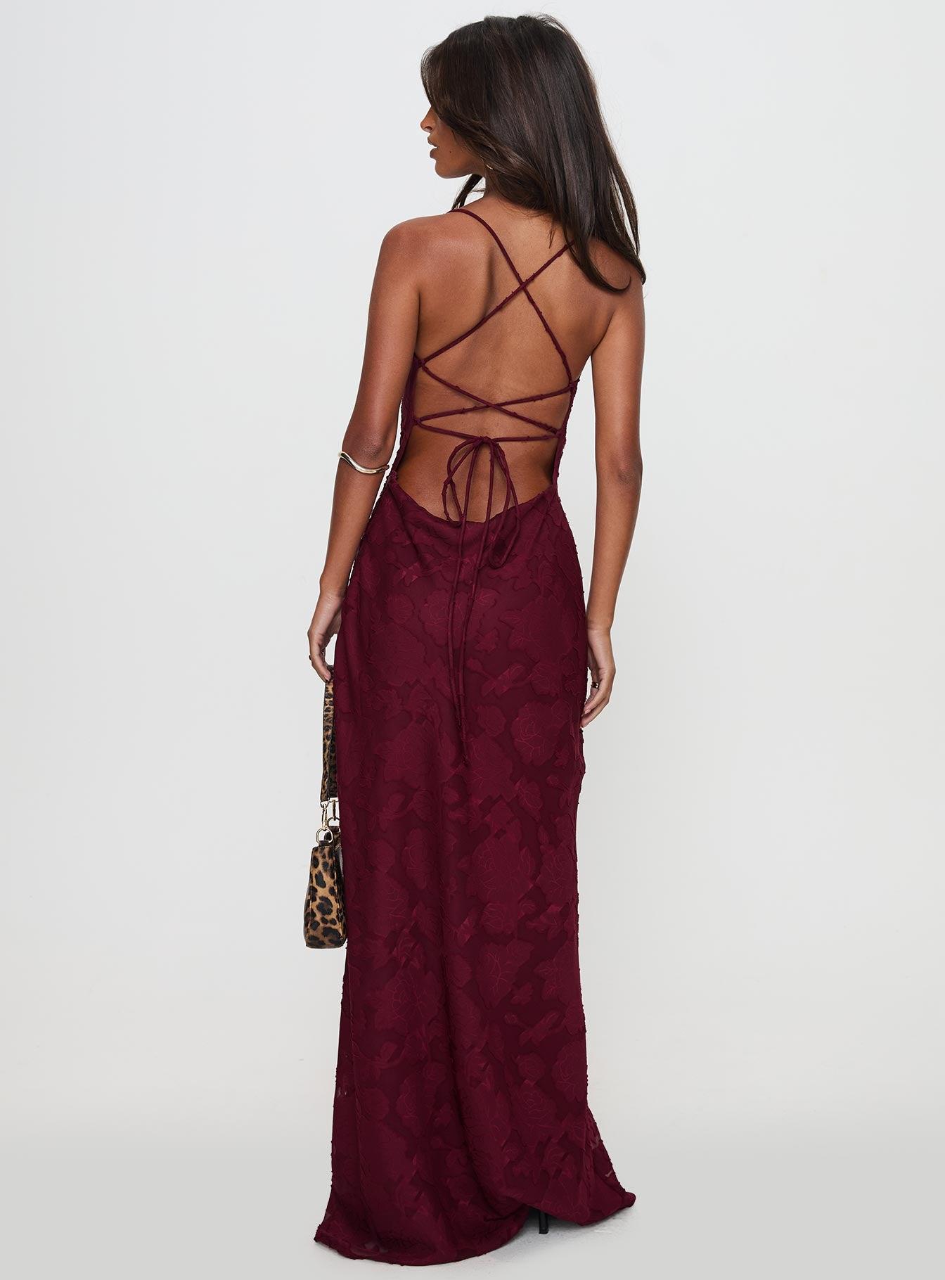 Celena Maxi Dress Burgundy Burnout Product Image