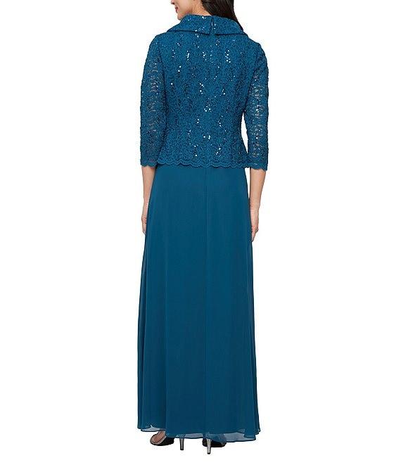 Alex Evenings 3/4 Sleeve Portrait Collar Chiffon Lace Gown Product Image