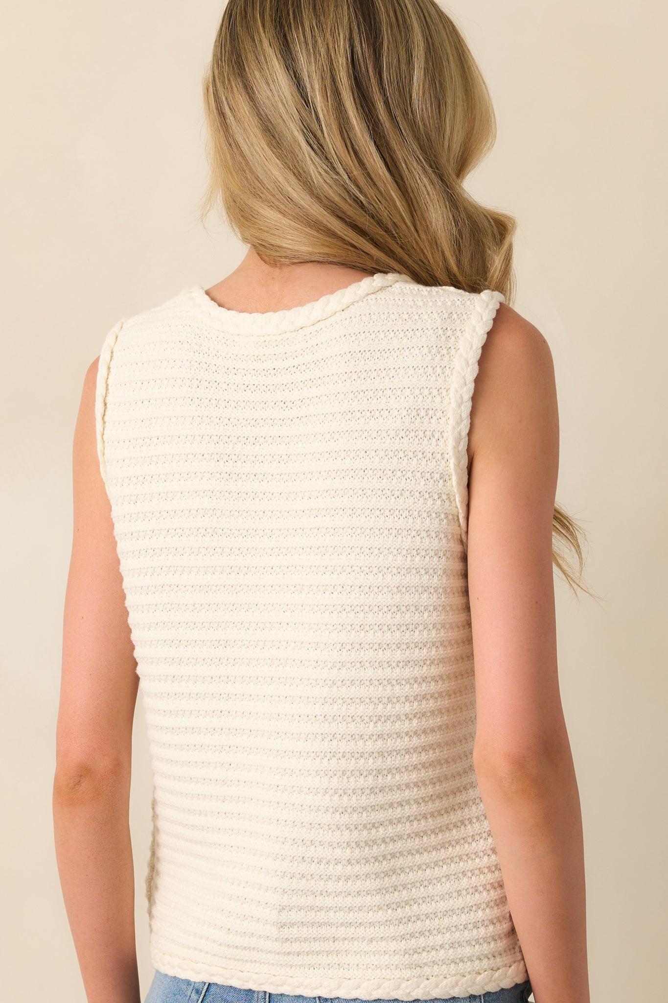 Onward And Upward Ivory Cotton Button Front Sweater Vest Product Image